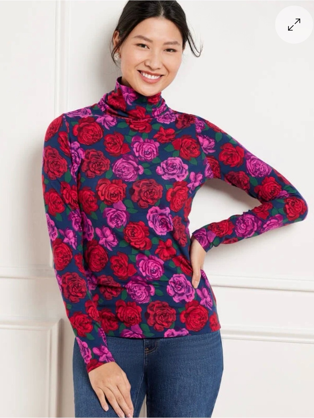 Talbots Imperial Petals Classic Turtleneck Top
